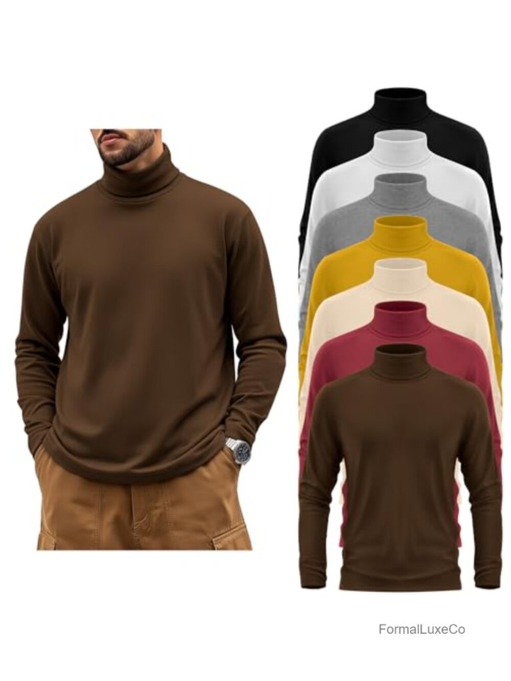 7 Pack Men's Big & Tall Turtleneck Pullover Long Sleeve Shirts, Polyester